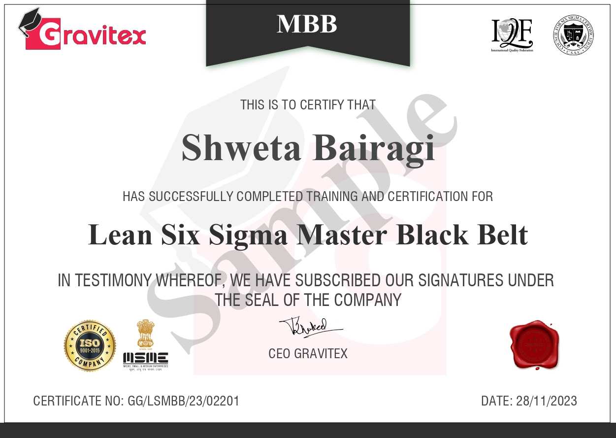 six sigma master black belt couse certificate